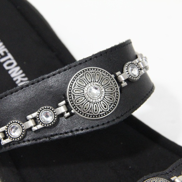 Minnetonka Sandals NEW sz 11 Women Black Leather Slide Western Shoes - Picture 2 of 7